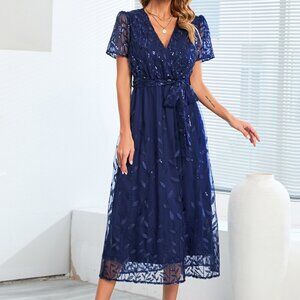 V-neck Mid-Length Dress